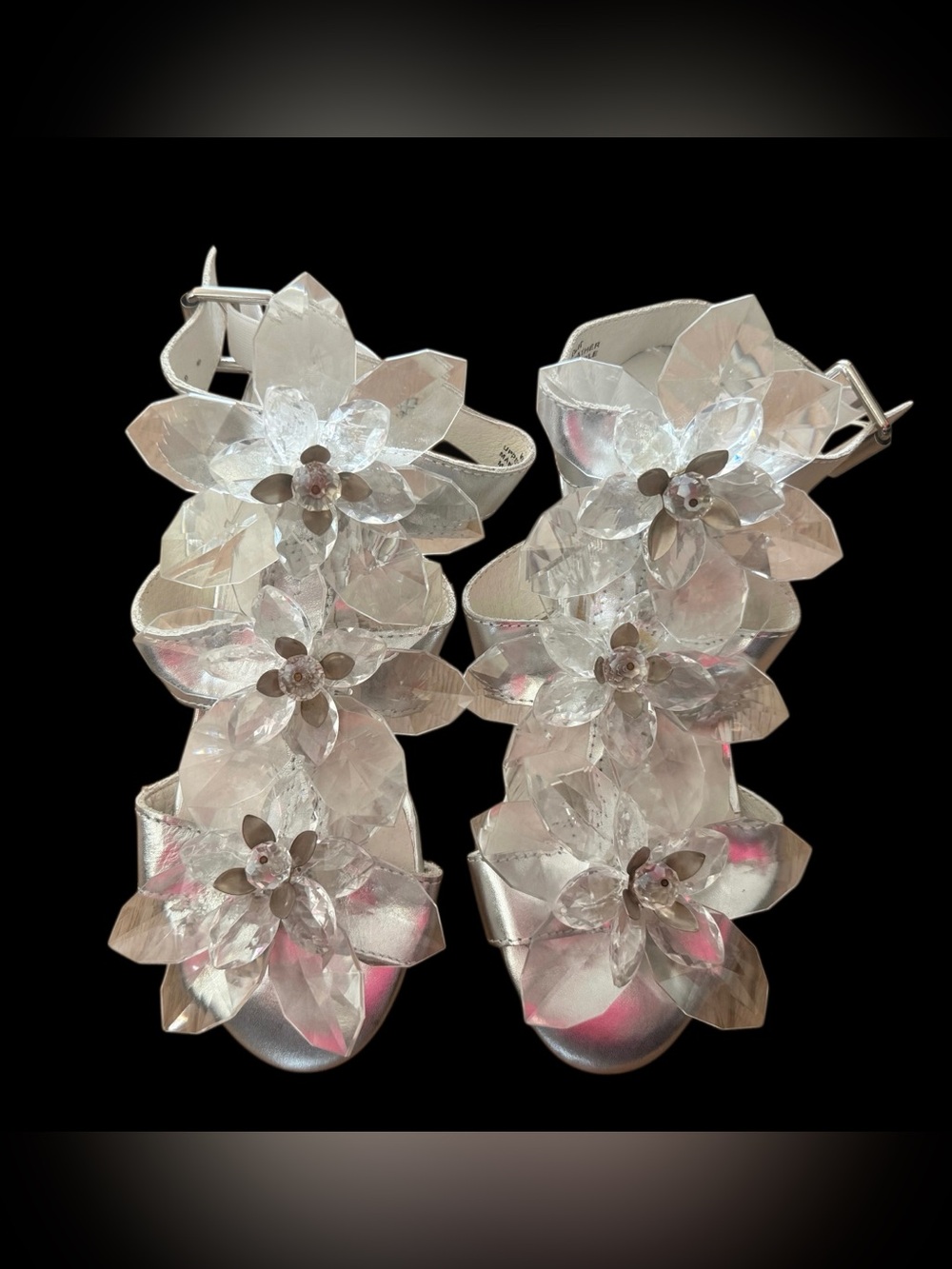 Jeffrey Campbell Silver Crystal Embellished Block Heel Sandals- NEW! Sz 7